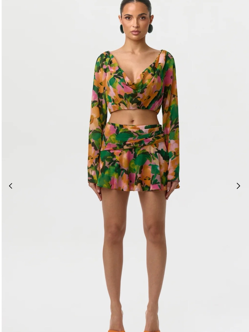Naked Wardrobe CHIFFON FLORAL COWL CROP TOP